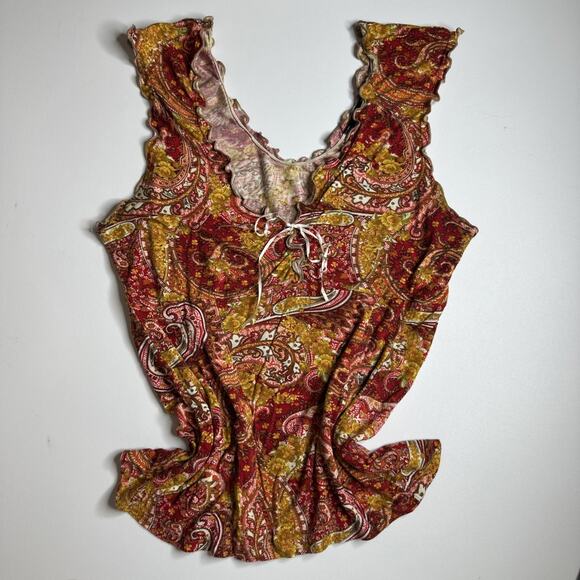 Bellina Y2K Paisley Ruffle Top Lace Up Boho Festival Fairycore Canada S Retro - Picture 3 of 13
